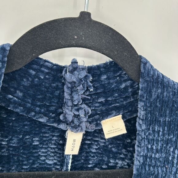 ANTHROPOLOGIE Moth Blue Chenille Oversized Wide Sleeve Cardigan Sweater Large - Picture 9 of 10